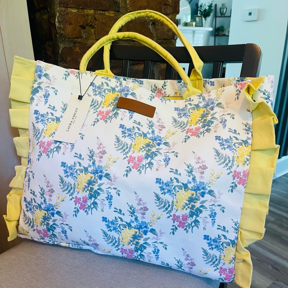 Laura Ashley White and Yellow Floral Tote Bag